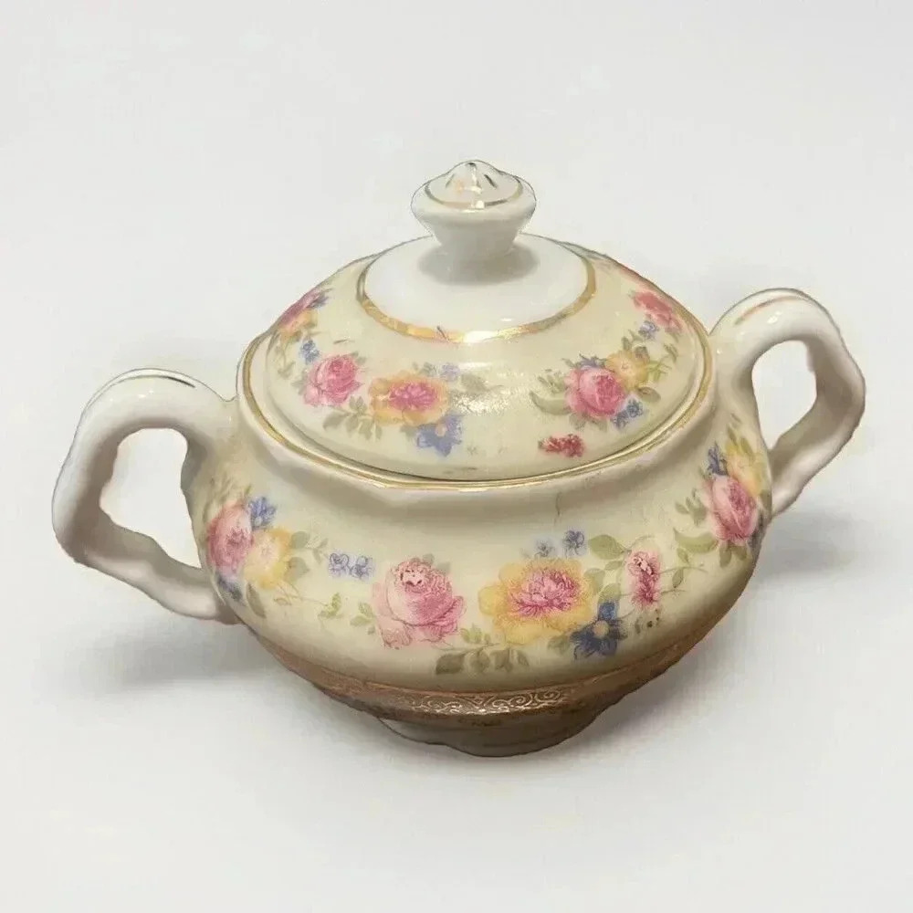 Vintage Gold Castle Little Mini Ceramic Lidded Sugar Made In‎ Japan